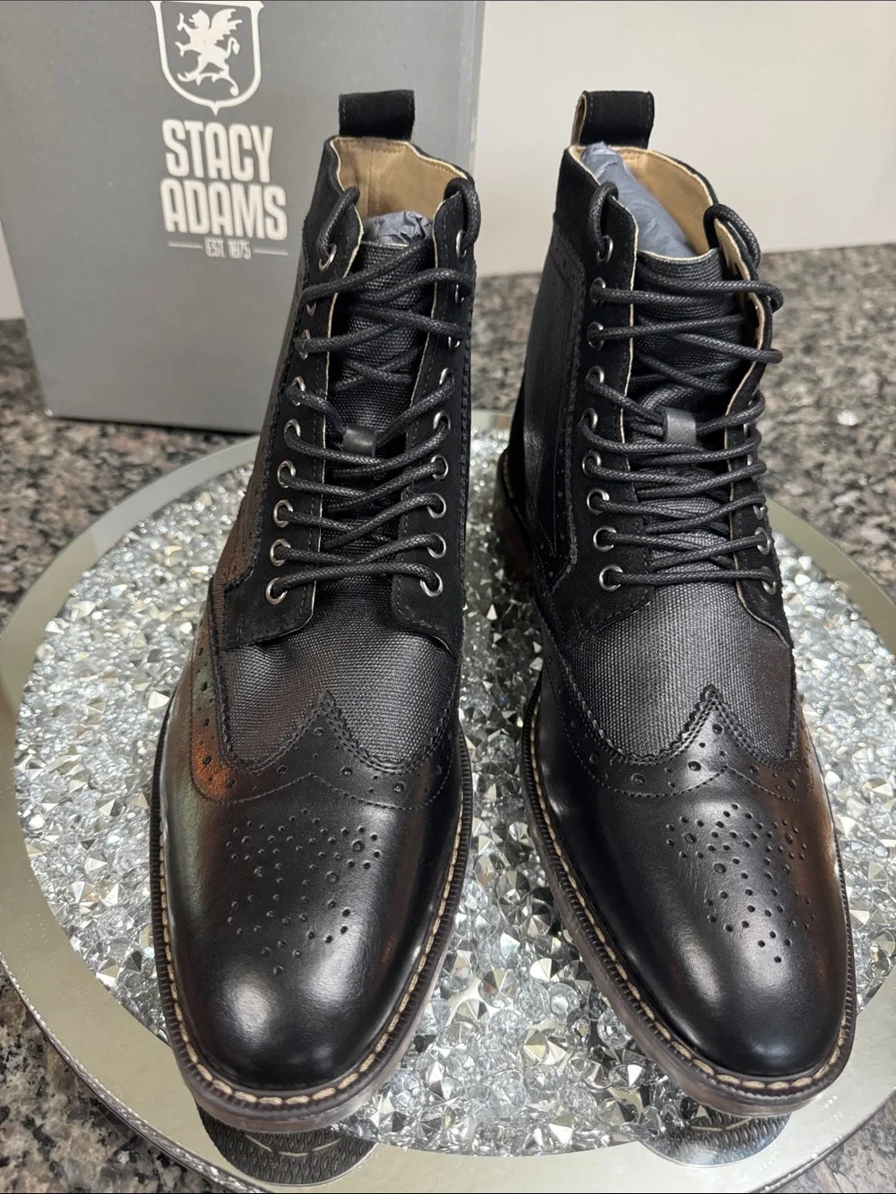 Stacy Adams Black Leather & Suede Wingtip Chukka Boots NWT